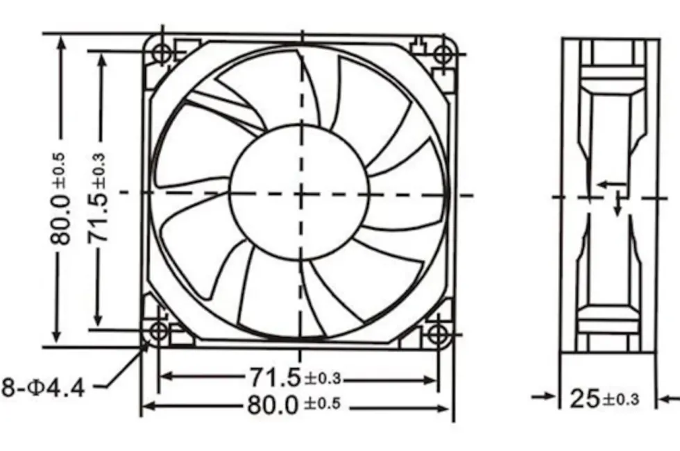 Aksialvifter 12 V 80x80x25 mm