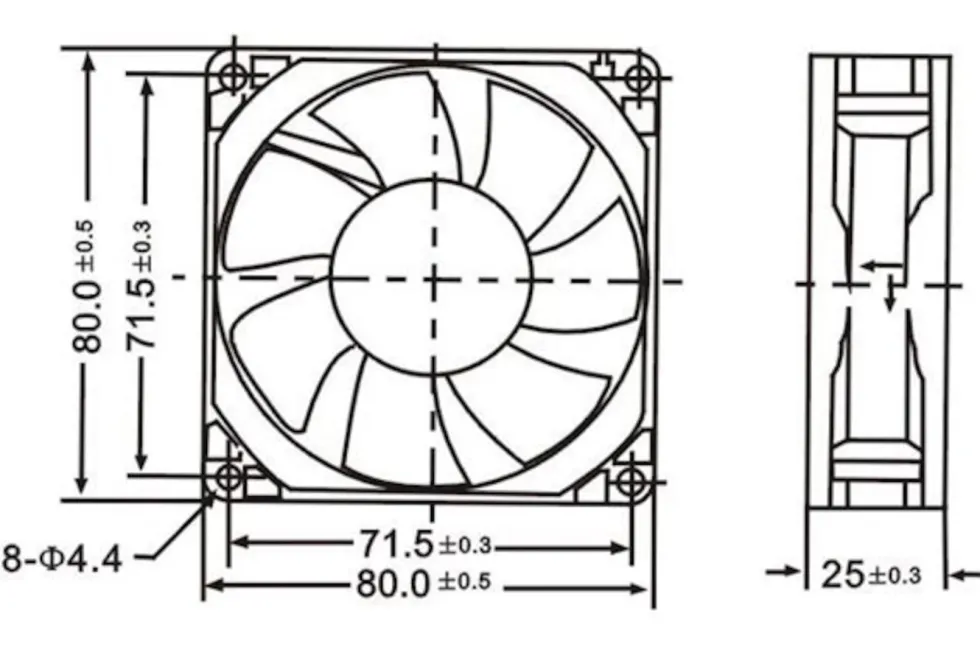 Aksialvifter 12 V 80x80x25 mm