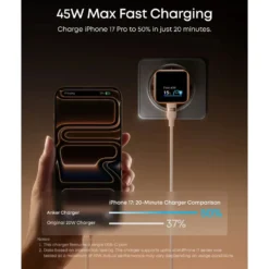 Anker Nano Charger 45 W USB-C-lader med smart display Hvit