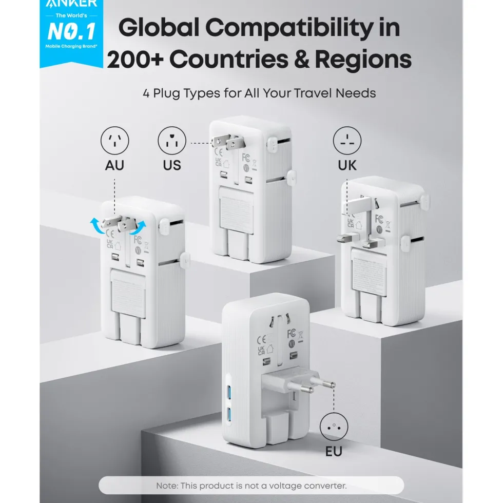Anker Nano Travel Adapter 5-i-1-reiseadapter (20 W) Hvit