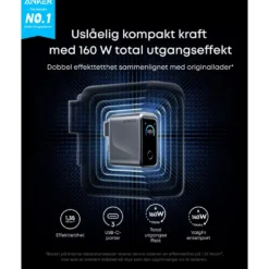 Anker Prime Charger 160 W – USB-C-lader med 3 porter og display