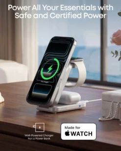 Anker Prime Foldable trådløs ladestasjon 3-i-1 MagGo Sølv