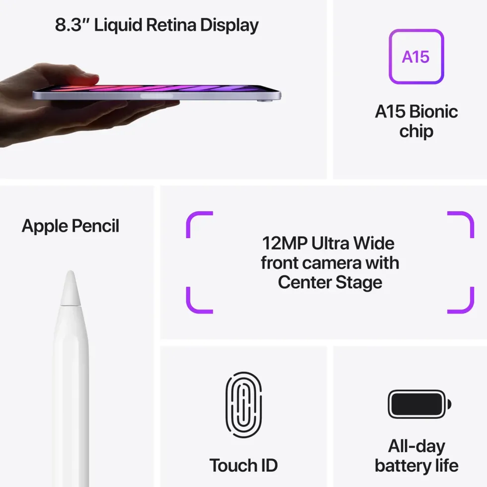 Apple iPad mini (6:e gen.) 64 GB Wifi Stellargrå