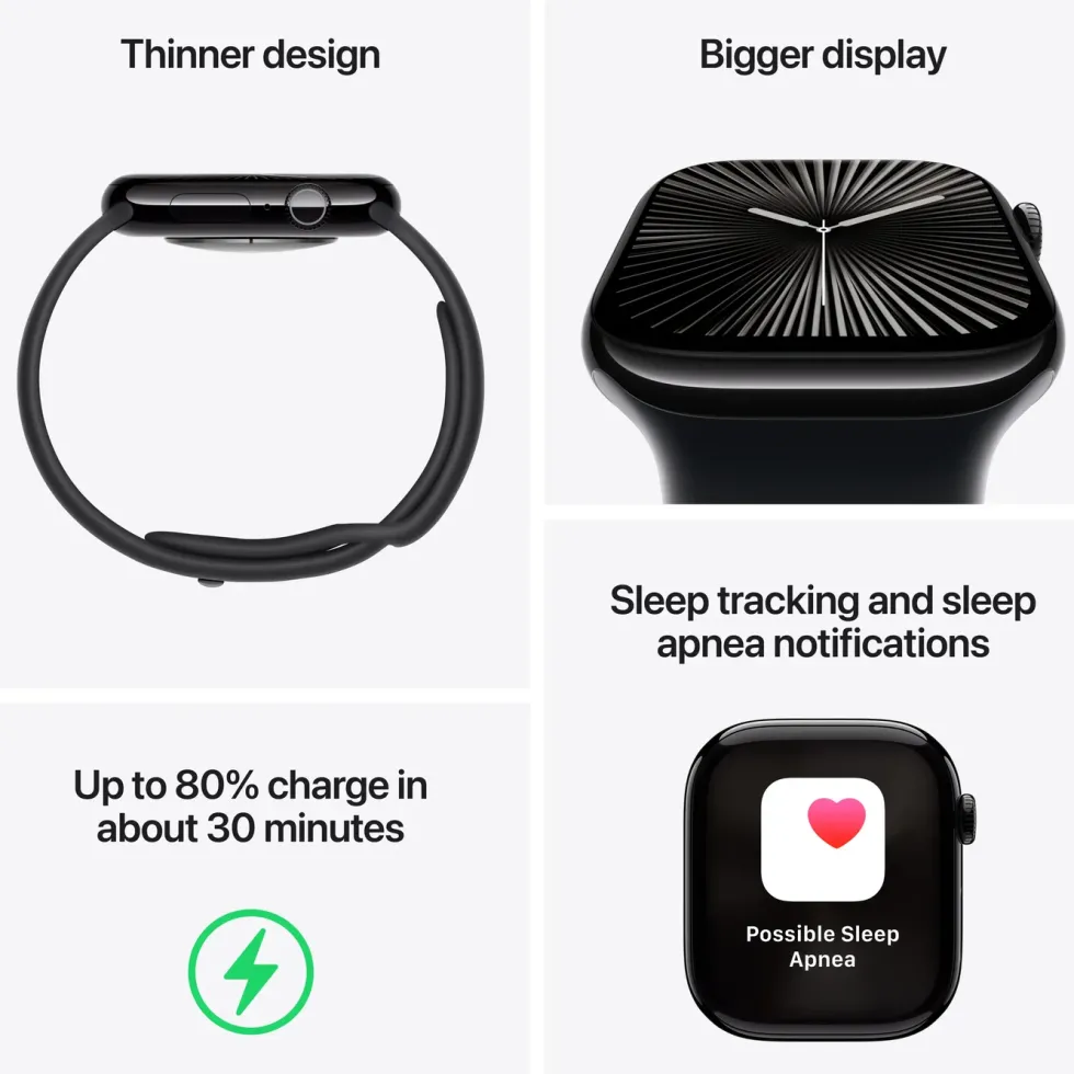 Apple Watch Series 10 GPS 42 mm Jet Black Case med Black Sport Band S/M