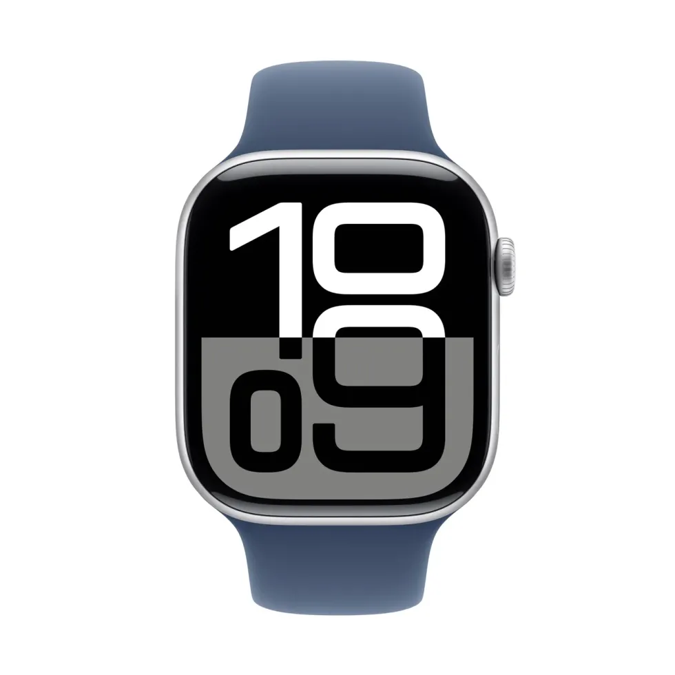 Apple Watch Series 10 GPS 46 mm Silver Case med Denim Sport band S/M