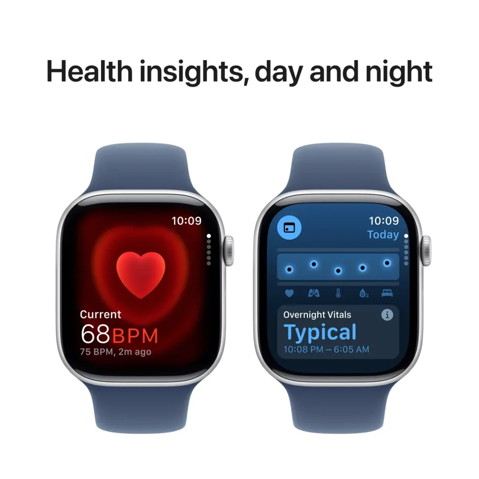 Apple Watch Series 10 GPS 46 mm Silver Case med Denim Sport band S/M
