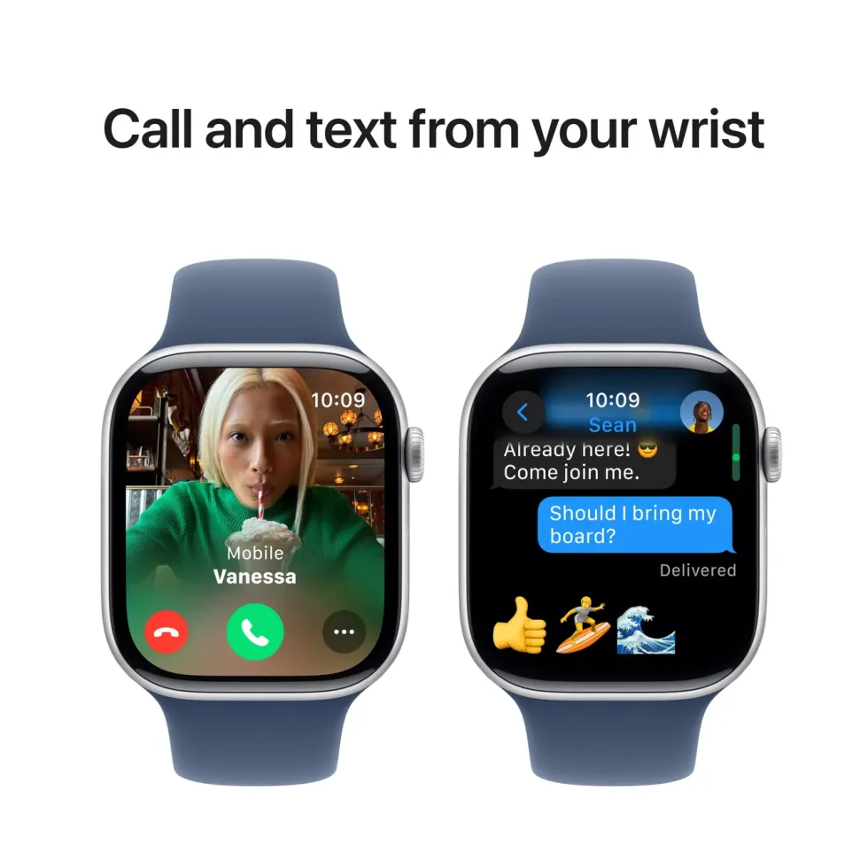 Apple Watch Series 10 GPS 46 mm Silver Case med Denim Sport band S/M