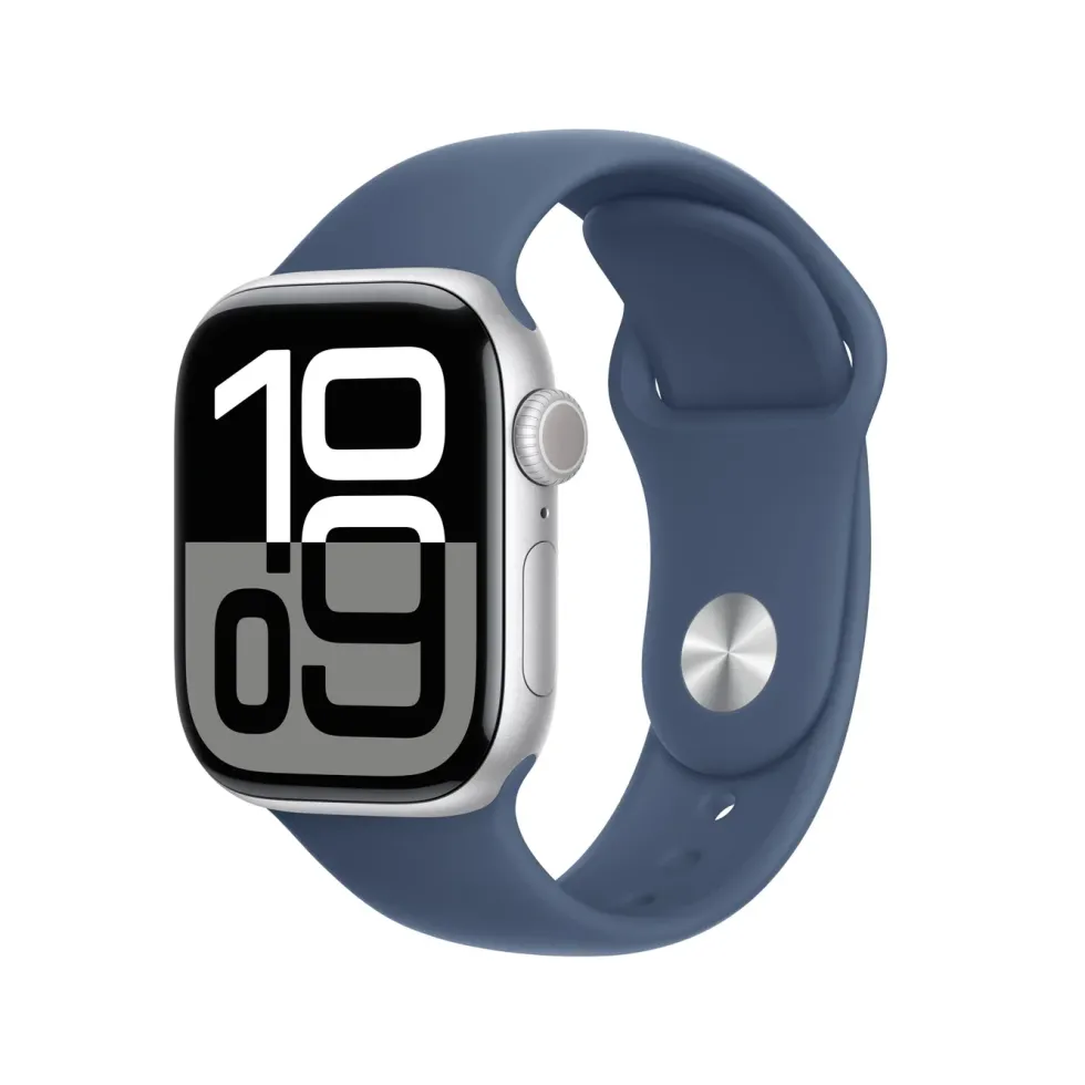 Apple Watch Series 10 GPS 42 mm Silver Case med Denim Sport Band M/L