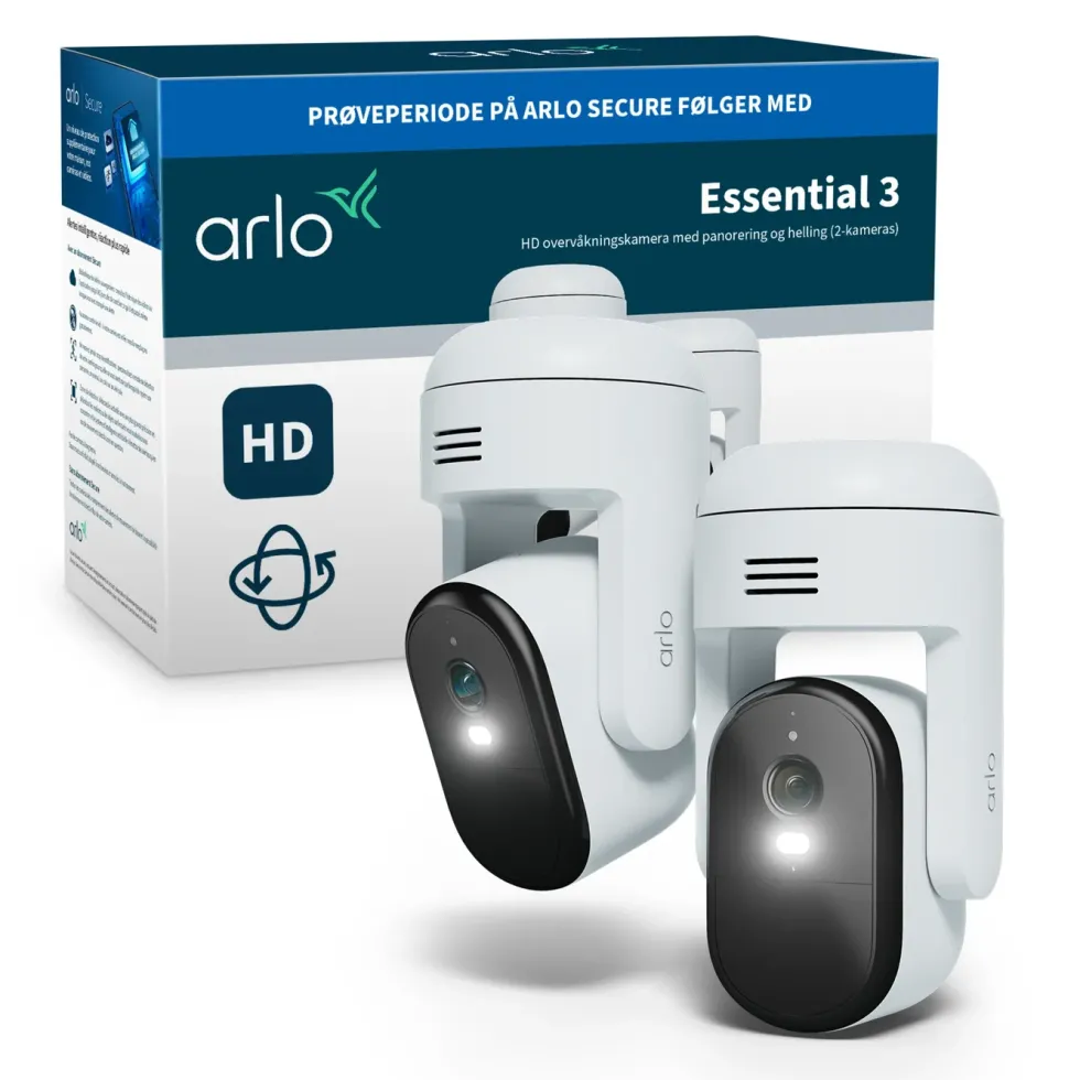 Arlo Essential 3 HD PTZ – Nettdrevet overvåkingskamera 2-pk.