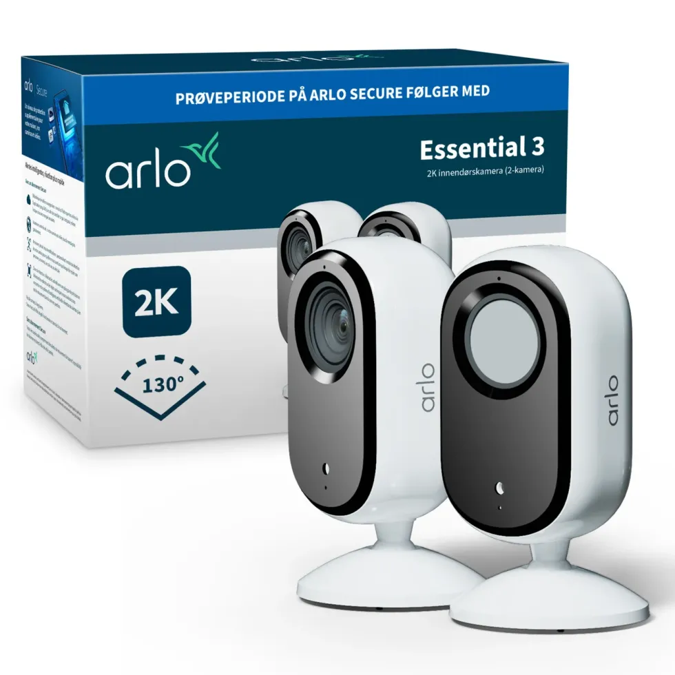 Arlo Essential 3 2K – Overvåkingskamera innendørs 2-pk.
