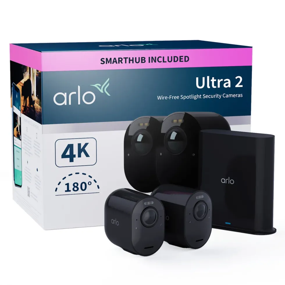 Arlo Ultra 2 Spotlight – Trådløst overvåkingskamera 2-pk. Svart