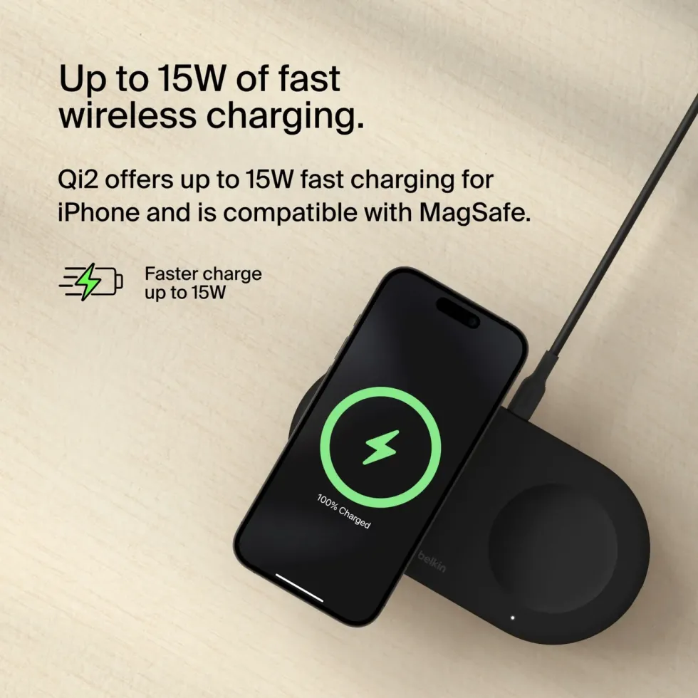 Belkin BoostCharge Pro 2-i-1 med Qi2 15 W Svart