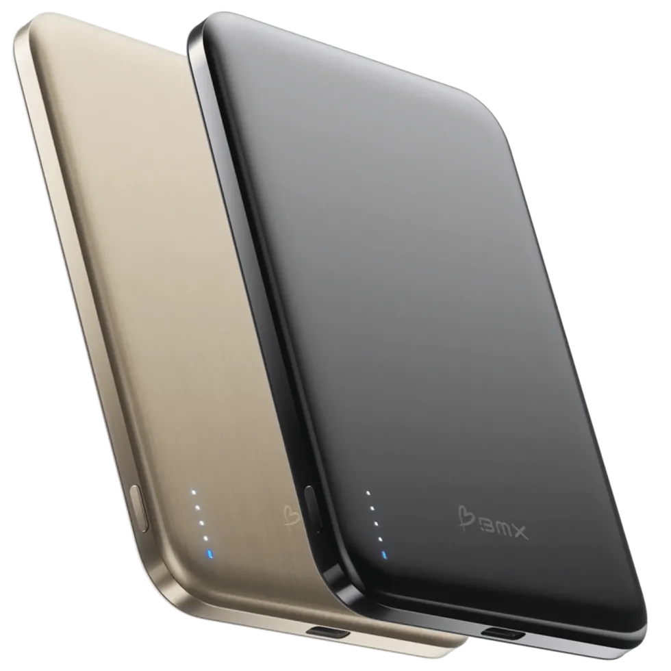 BMX Ultratynt magnetisk Qi2-powerbank 5000 mAh, semi-solid-state i titan Black