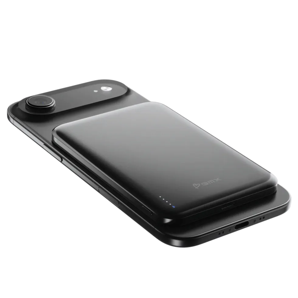 BMX Ultratynt magnetisk Qi2-powerbank 5000 mAh, semi-solid-state i titan Black