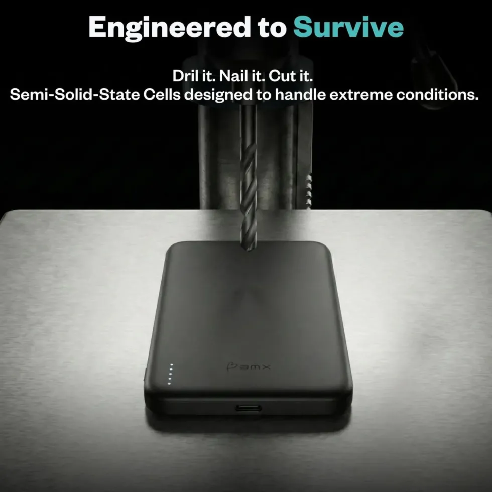 BMX Ultratynt magnetisk Qi2-powerbank 5000 mAh, semi-solid-state i titan Black