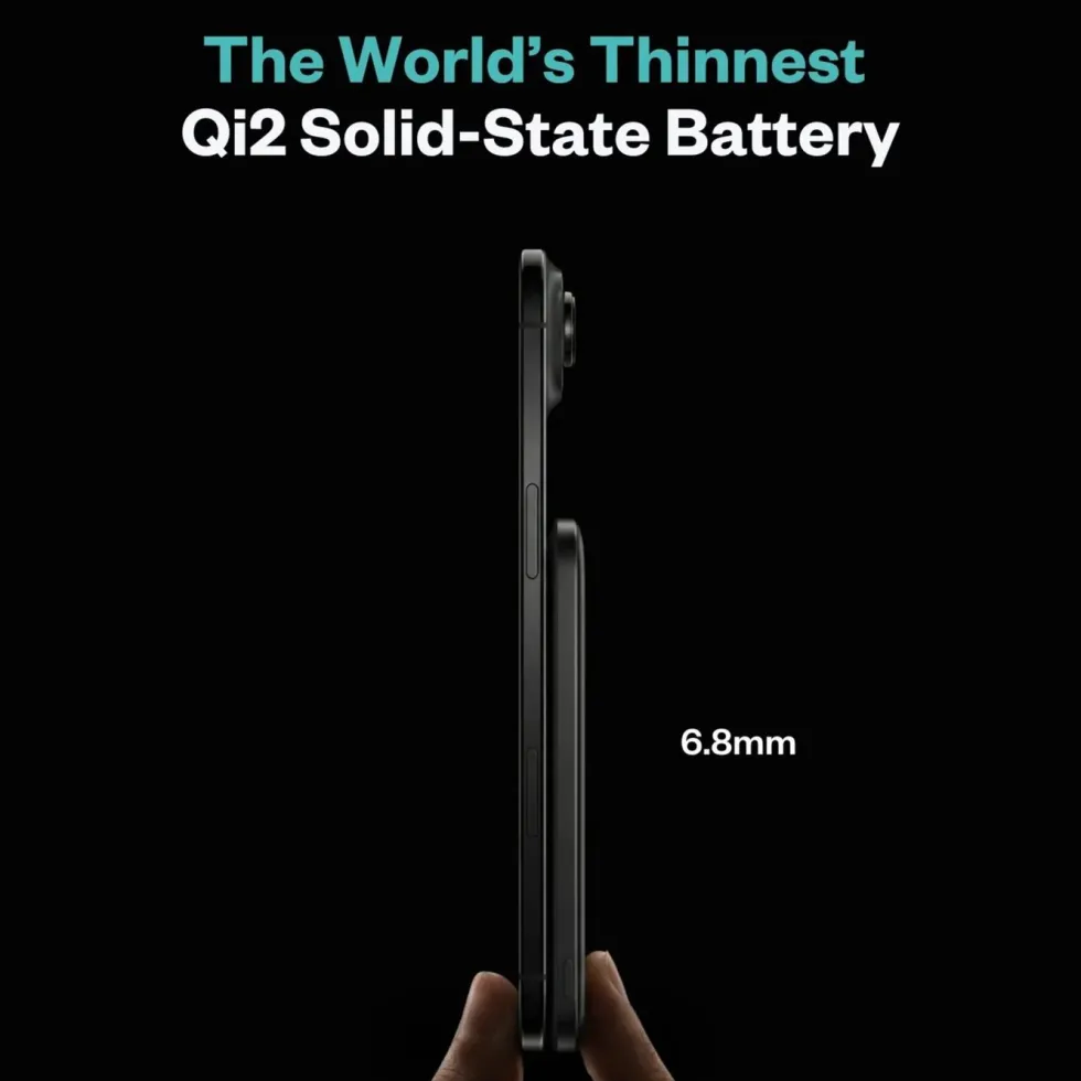 BMX Ultratynt magnetisk Qi2-powerbank 5000 mAh, semi-solid-state i titan Black