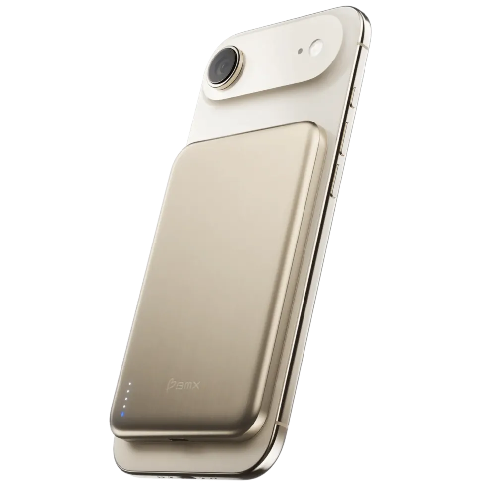BMX Ultratynt magnetisk Qi2-powerbank 5000 mAh, semi-solid-state i titan Gold