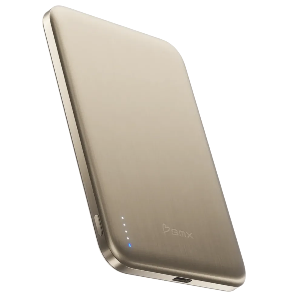 BMX Ultratynt magnetisk Qi2-powerbank 5000 mAh, semi-solid-state i titan Gold