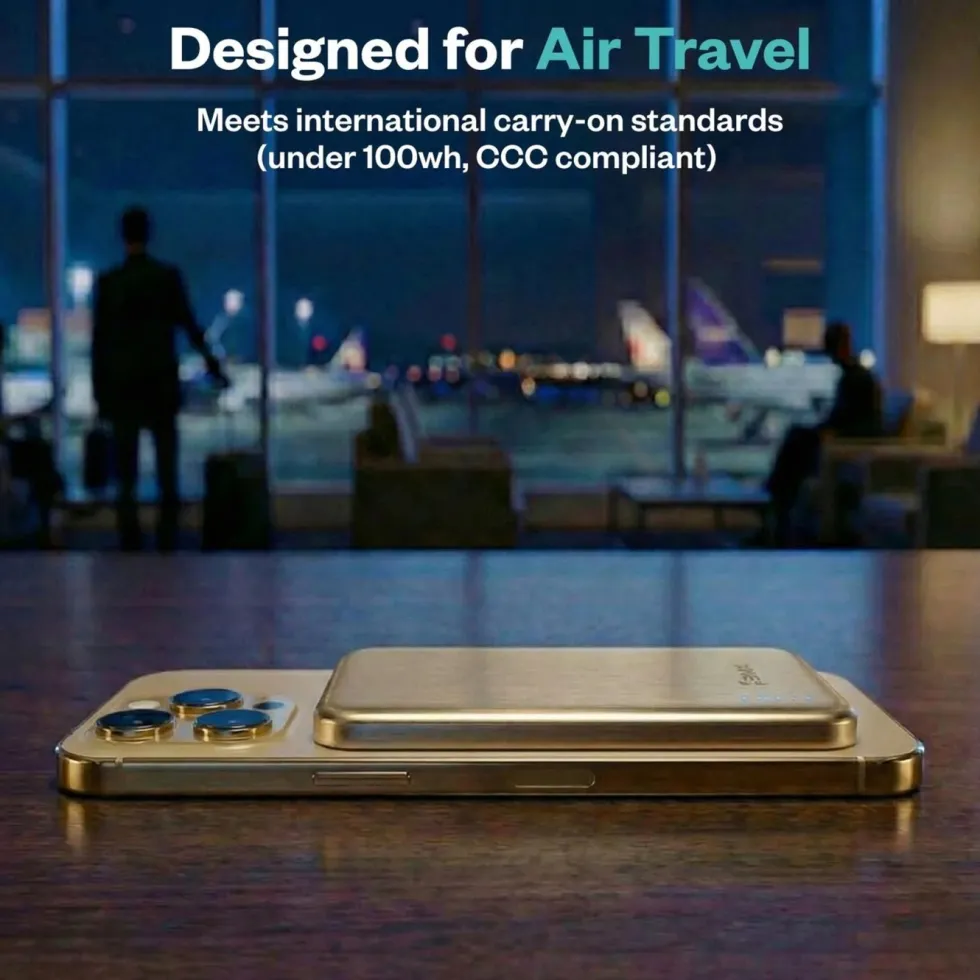 BMX Ultratynt magnetisk Qi2-powerbank 5000 mAh, semi-solid-state i titan Gold