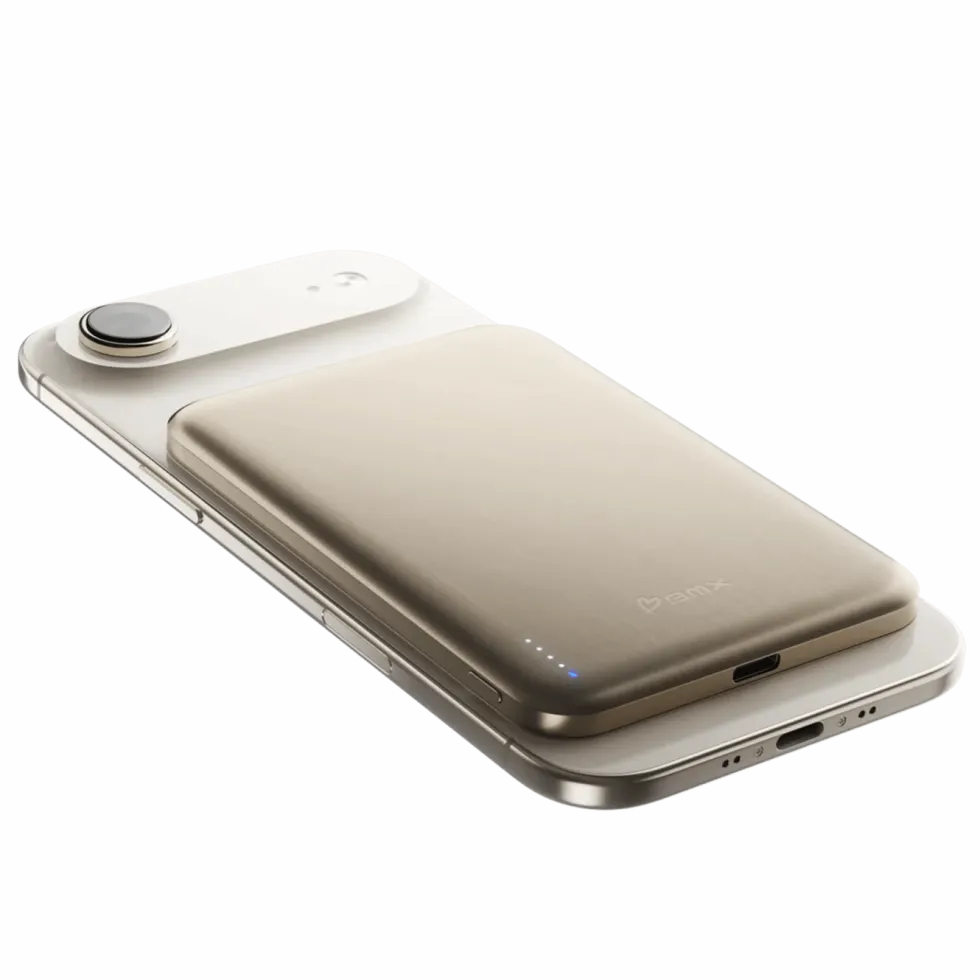 BMX Ultratynt magnetisk Qi2-powerbank 5000 mAh, semi-solid-state i titan Gold