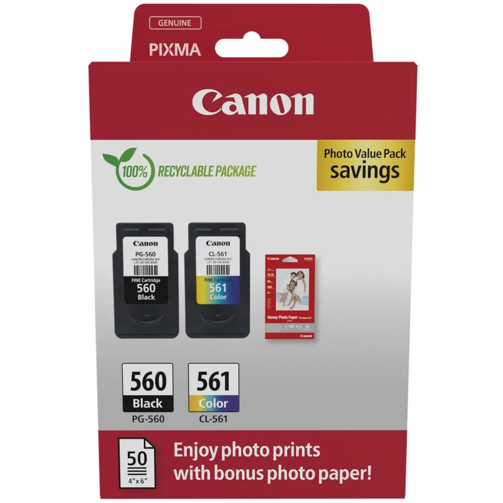 Canon PG-560 og CL-561 Blekkpatro 2-pakning med fotopapir
