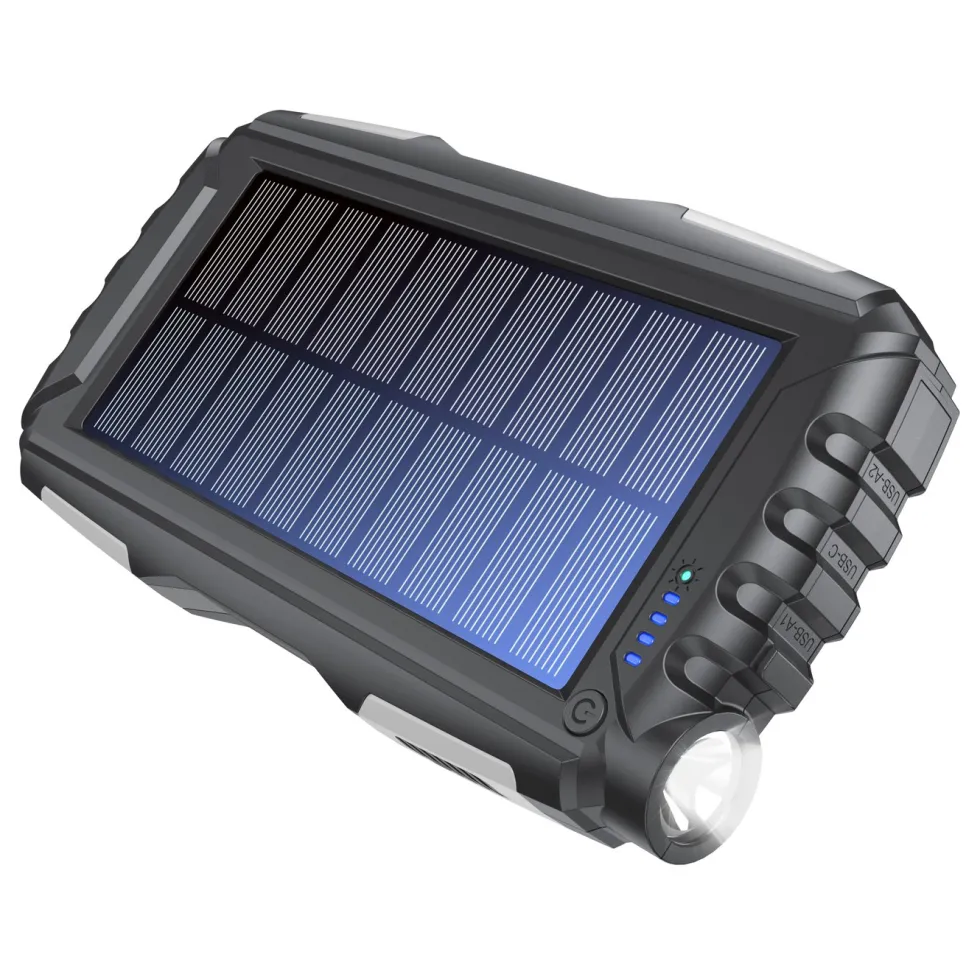 Denver Powerbank med solcelle og lommelykt 20 000 mAh