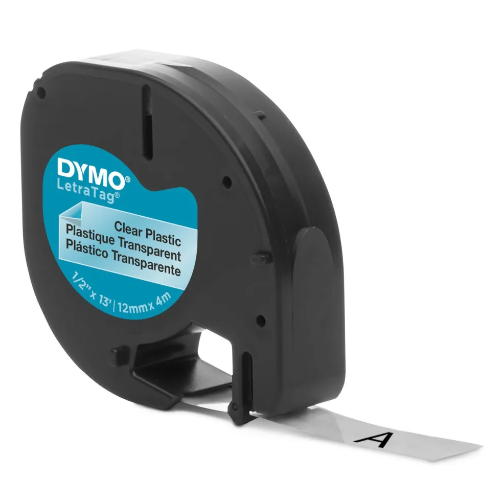 Dymo Letratag merketape av plast 12 mm Klar