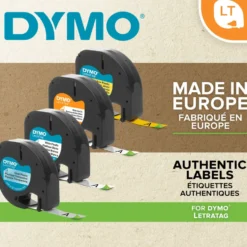 Dymo Letratag merketape av plast 12 mm Gul