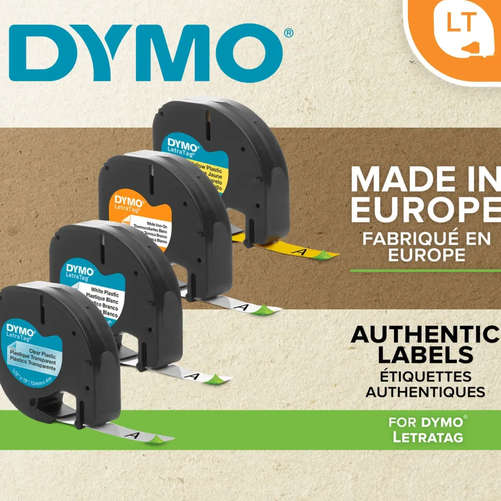 Dymo Letratag merketape av plast 12 mm Gul