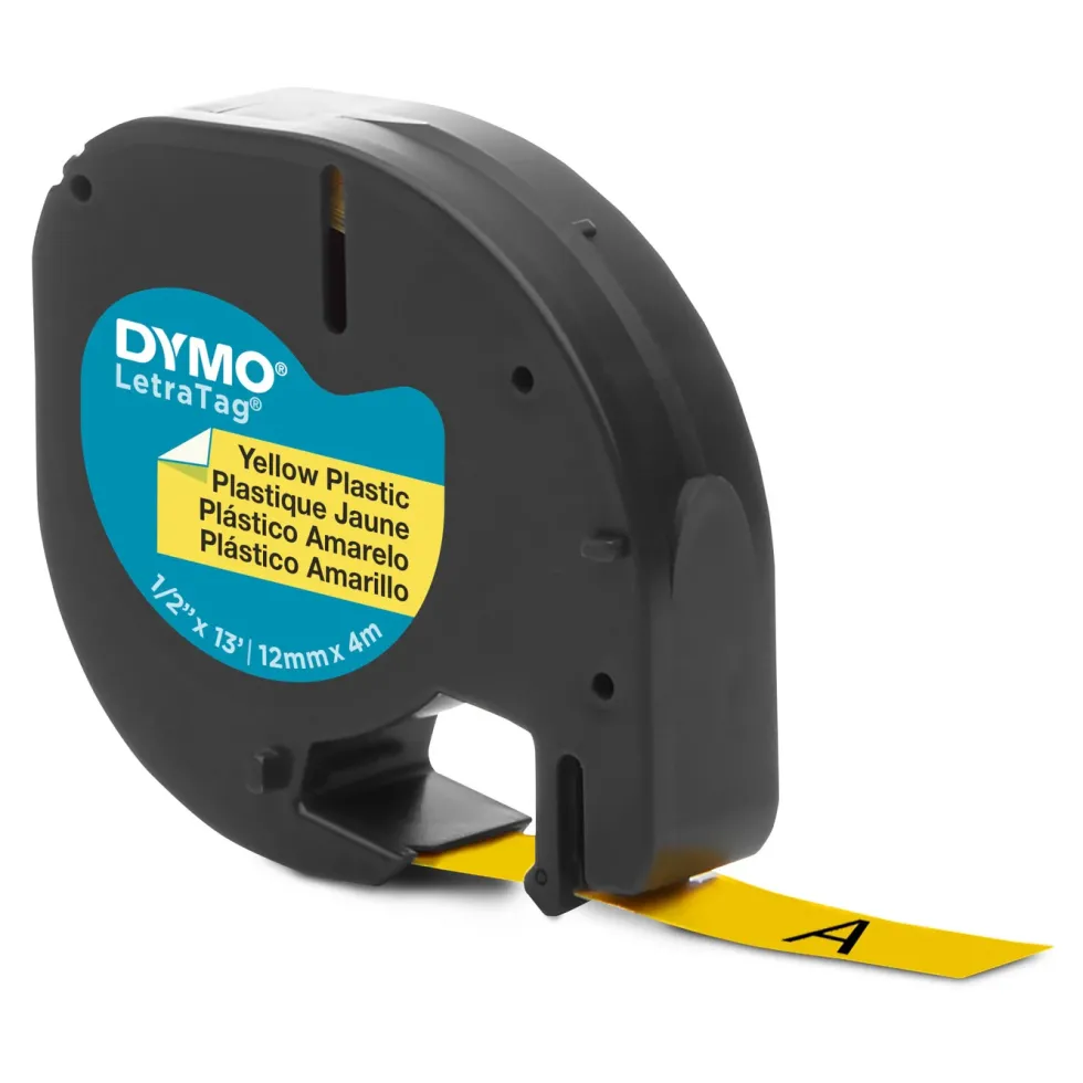 Dymo Letratag merketape av plast 12 mm Gul