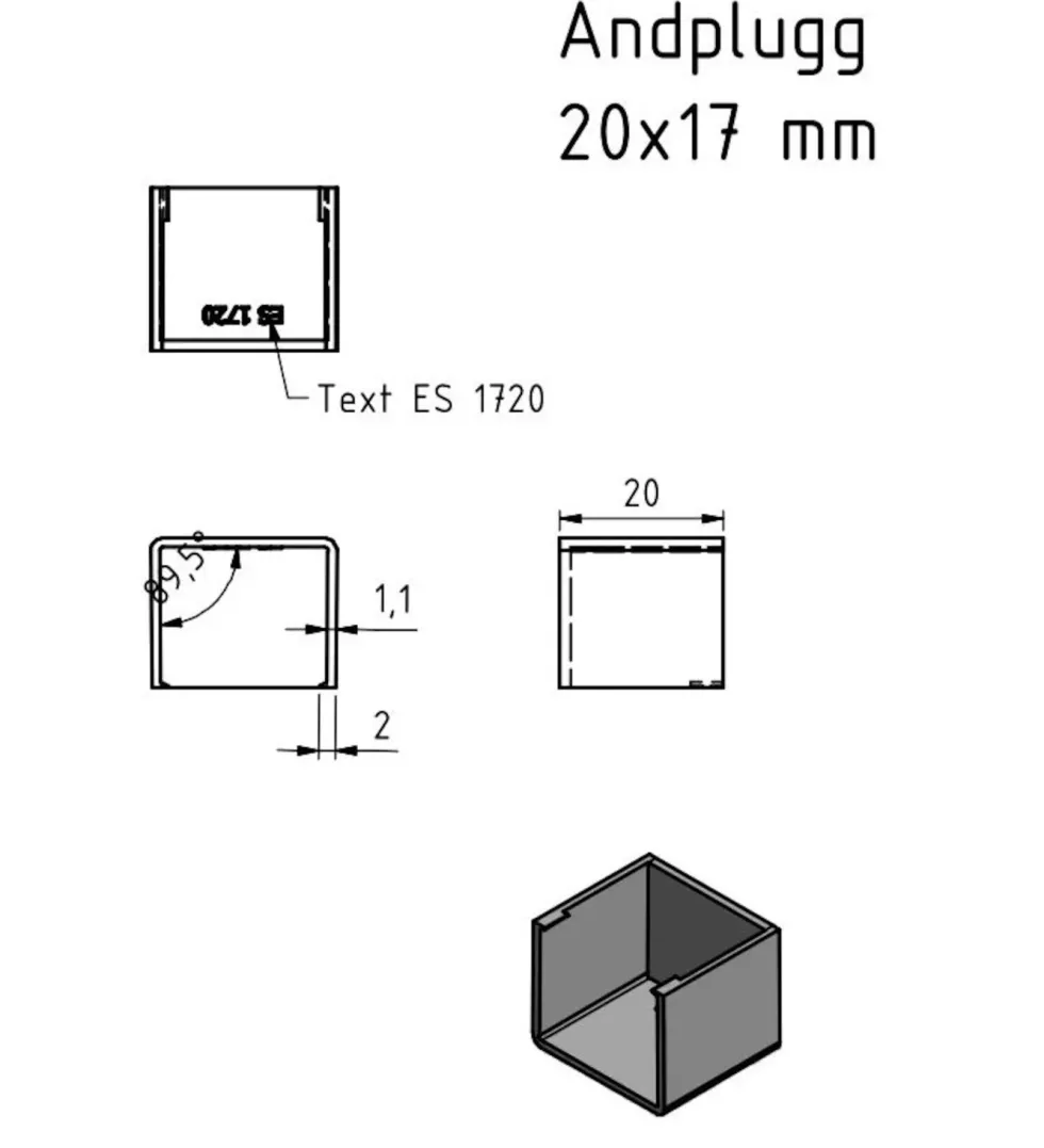 Endestykke for kabelkanal 20x17 mm