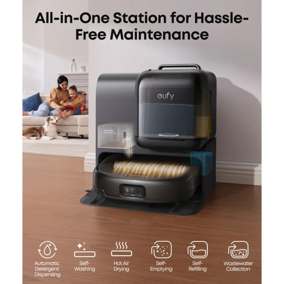 Eufy Omni E28 robotstøvsuger med mopp og basestasjon Svart