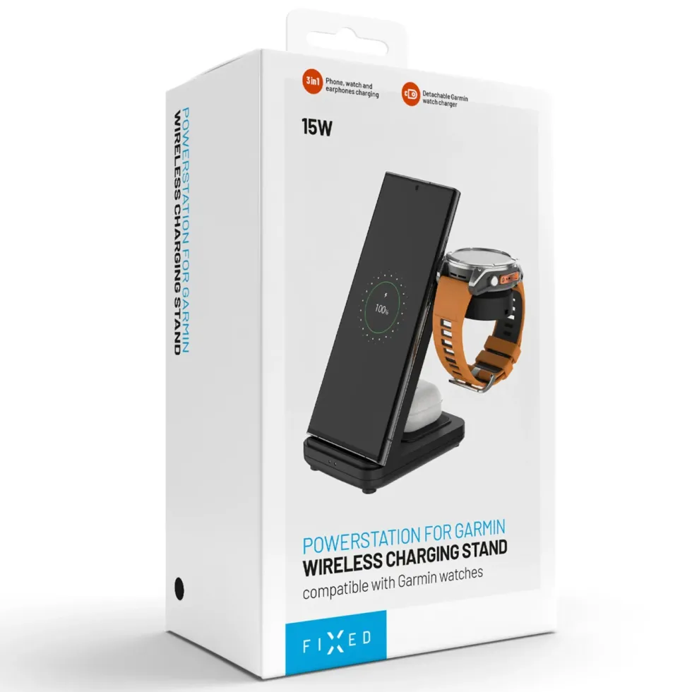 Fixed 3-in-1 Trådløs Ladestasjon for Garmin - Svart