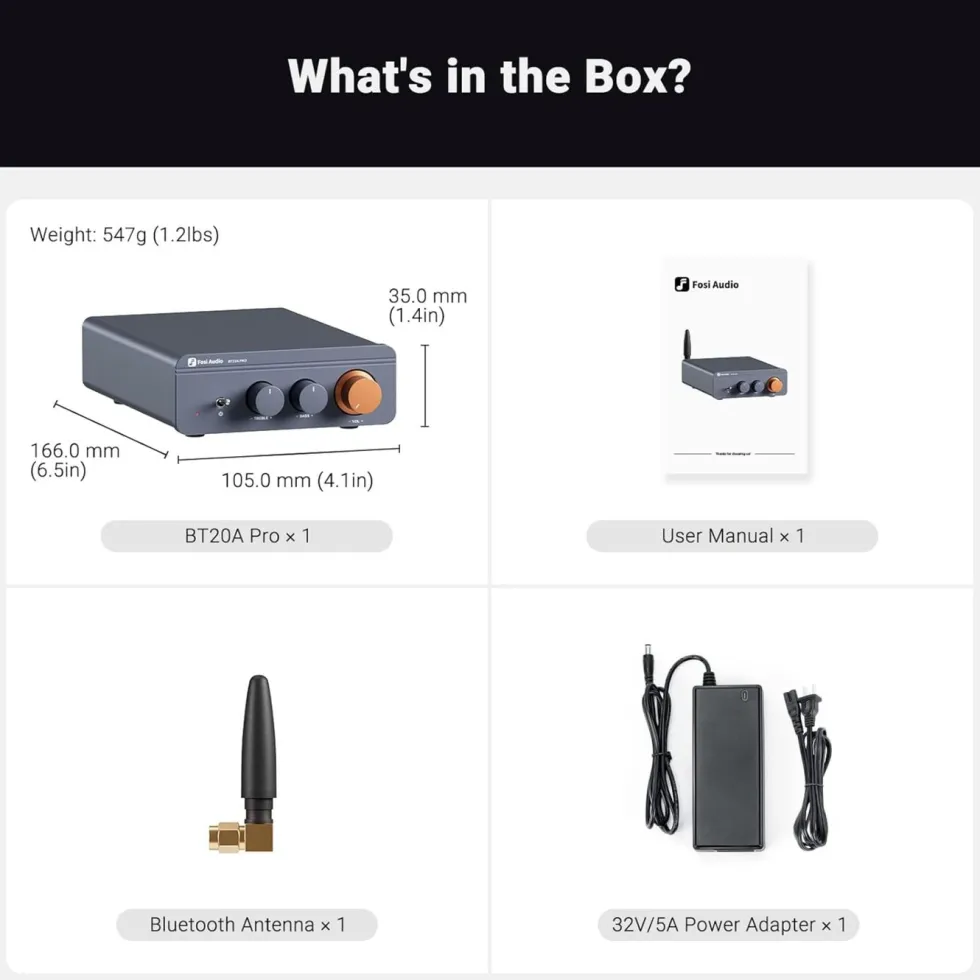 Fosi Audio BT20A Pro stereoforsterker 2x100 W med Bluetooth