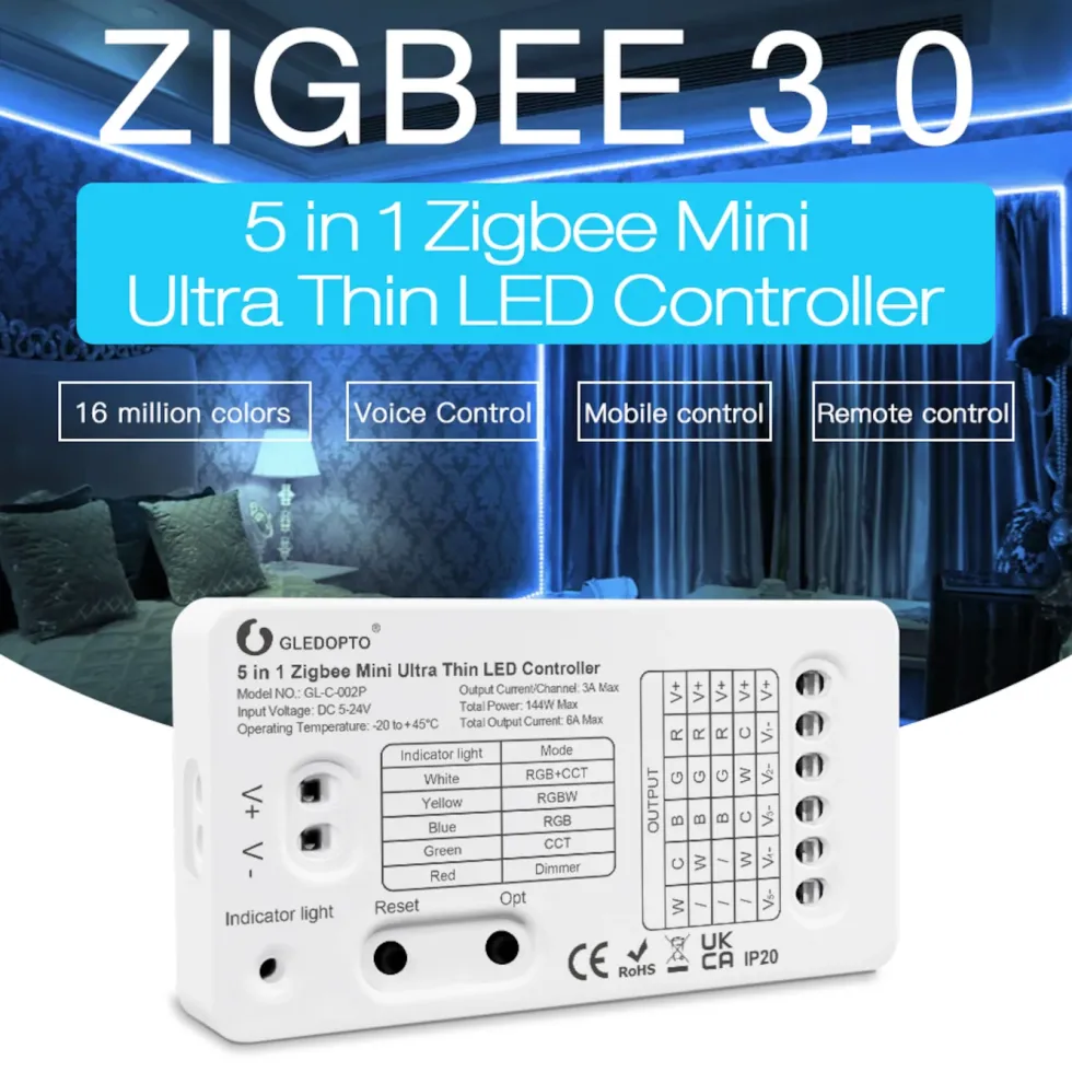 Gledopto 5 in 1 Mini Zigbee-kontroller for LED-belysning