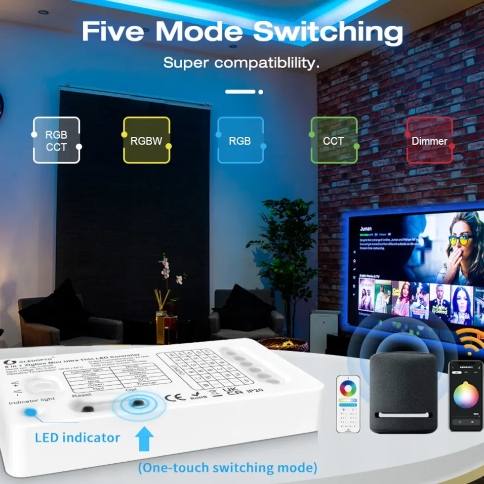 Gledopto 5 in 1 Mini Zigbee-kontroller for LED-belysning