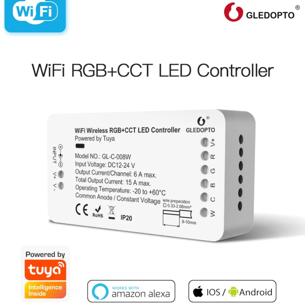 Gledopto RGB+CCT Wifi-kontroller for LED-list