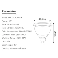 Gledopto Smart MR16 12 V LED-pære RGB+CCT 250 lm