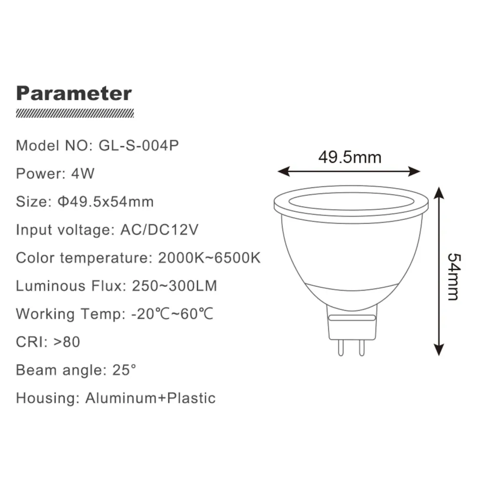 Gledopto Smart MR16 12 V LED-pære RGB+CCT 250 lm