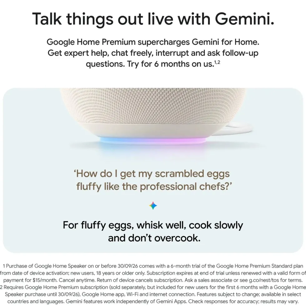 Google Home Speaker smart høyttaler med Gemini Porcelain