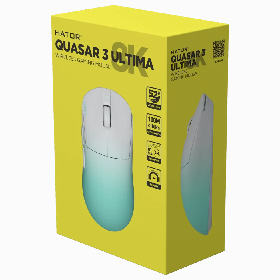 Hator Quasar 3 Ultima 8K Wireless gamingmus Hvit/mint