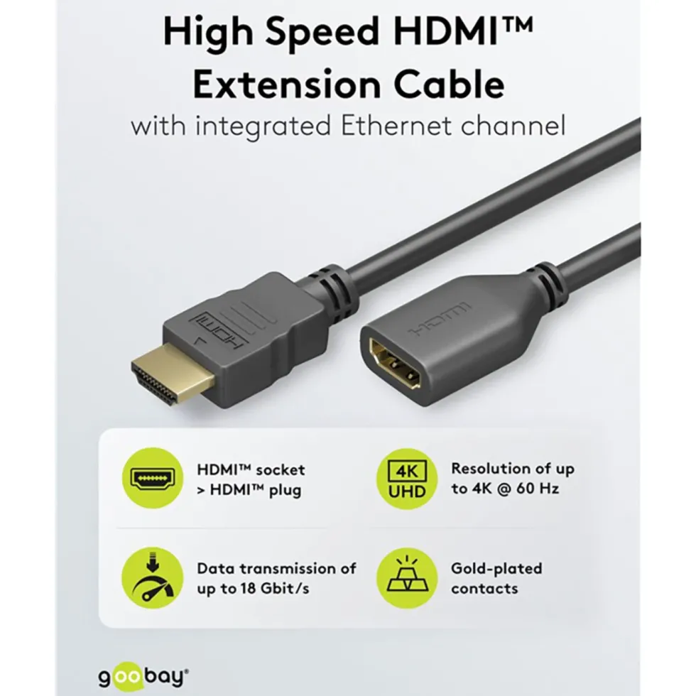 HDMI™-forlengelseskabel 4K/60 Hz 1 m