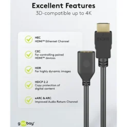 HDMI™-forlengelseskabel 4K/60 Hz 1 m