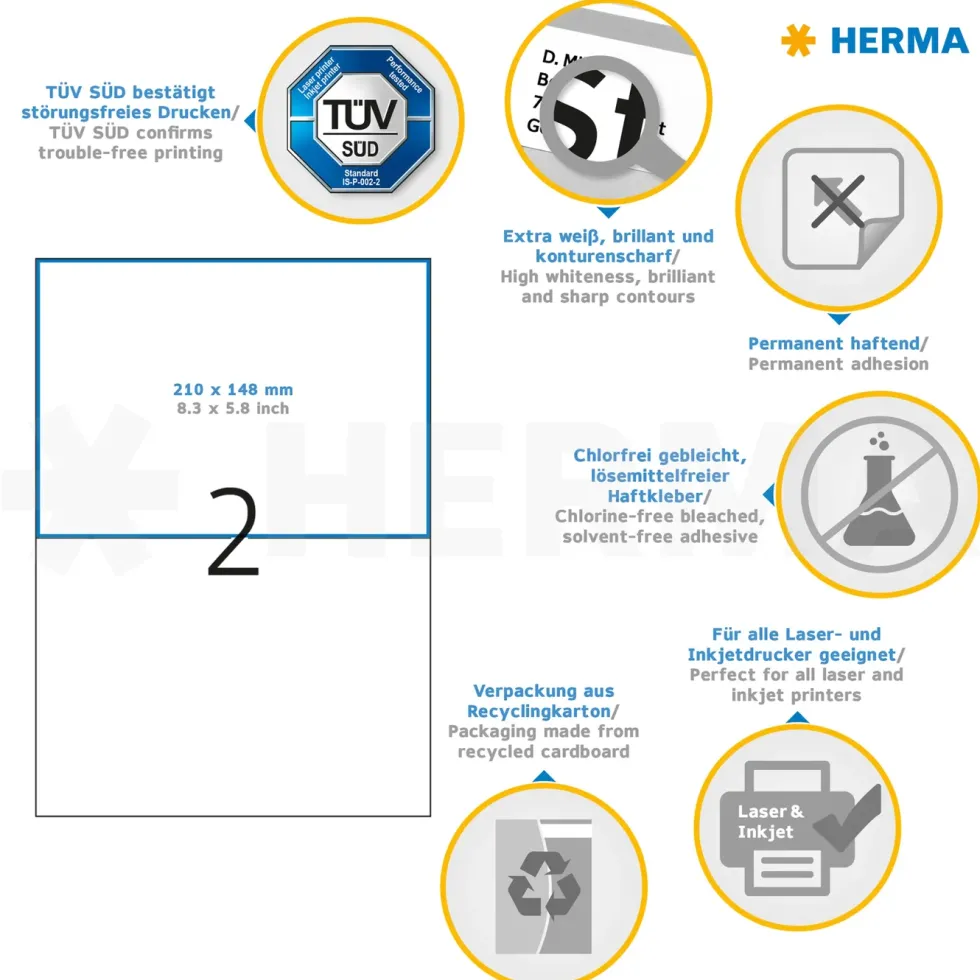 Herma Selvklebende skriverpapir A5 50-pk. - permanent