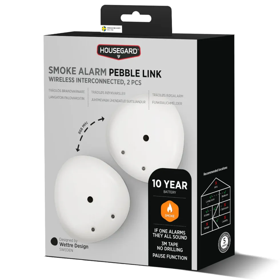 Housegard Pebble Link Trådløs røykvarsler 2-pk.