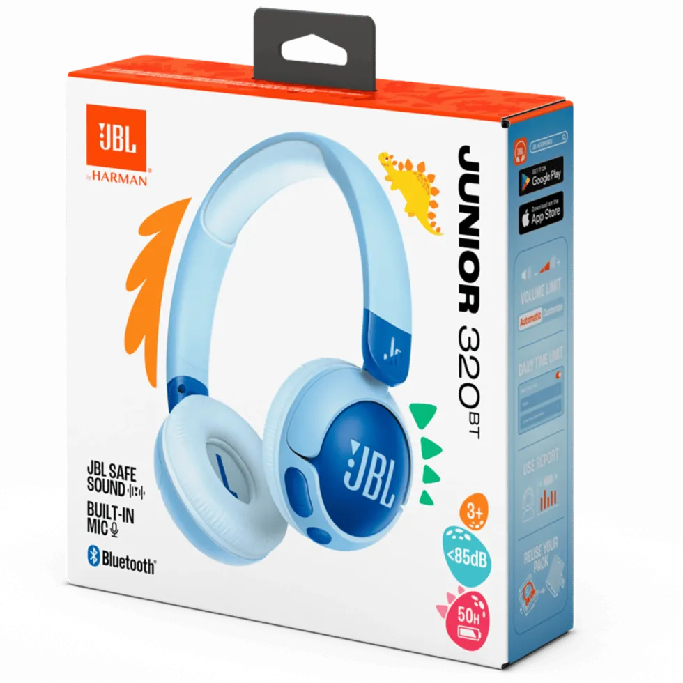JBL JR320BT Trådløse hodetelefoner med volumbegrensning Blå