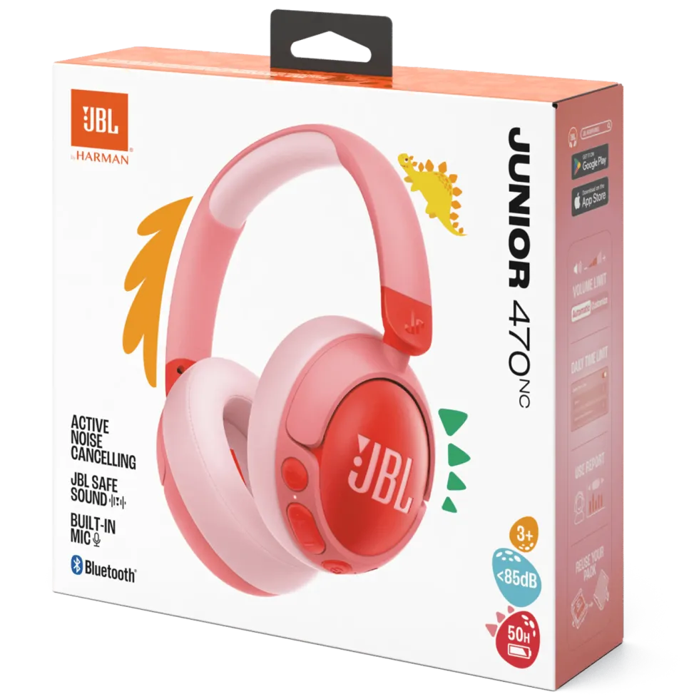 JBL JR470NC Trådløse hodetelefoner med volumbegrensning og ANC Rosa