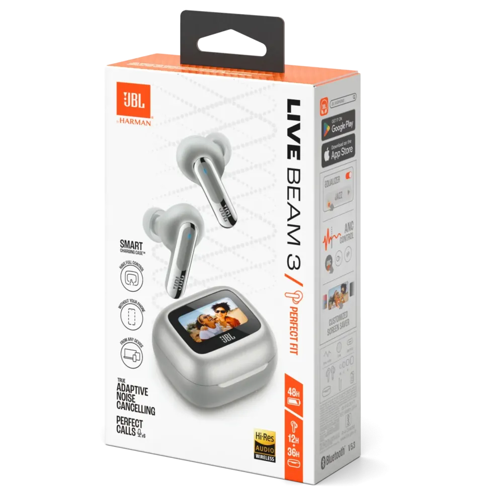 JBL Live Beam 3 Trådløse hodetelefoner Sølvfarget