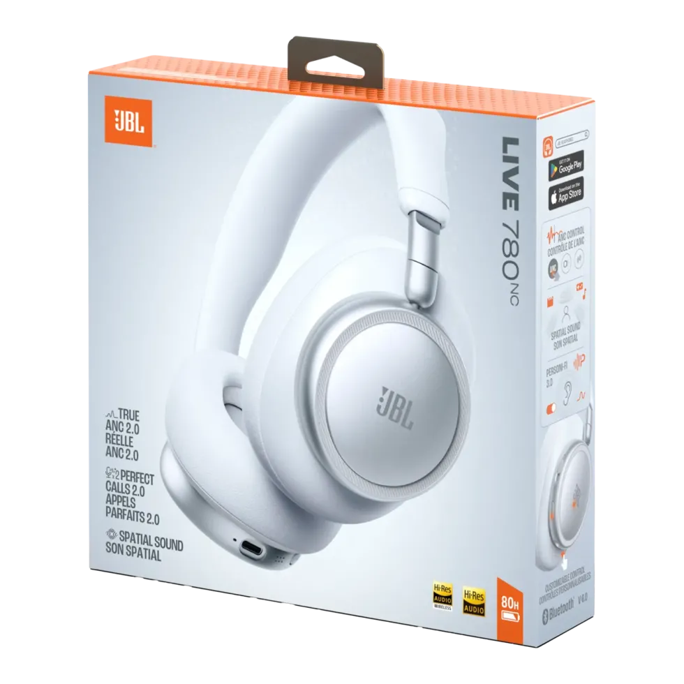 JBL Live 780NC over-ear-hodetelefoner med støyreduksjon Hvit