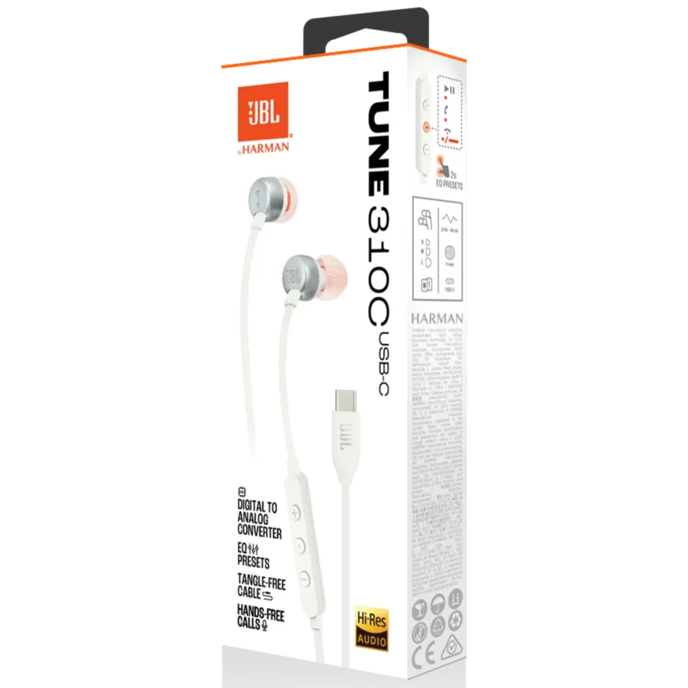 JBL Tune 310C Hodetelefoner med USB-C Hvit